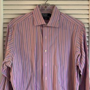 Polo by Ralph Lauren Dress Shirt, Pink-Multi-Stripe, 16.5, 34/35